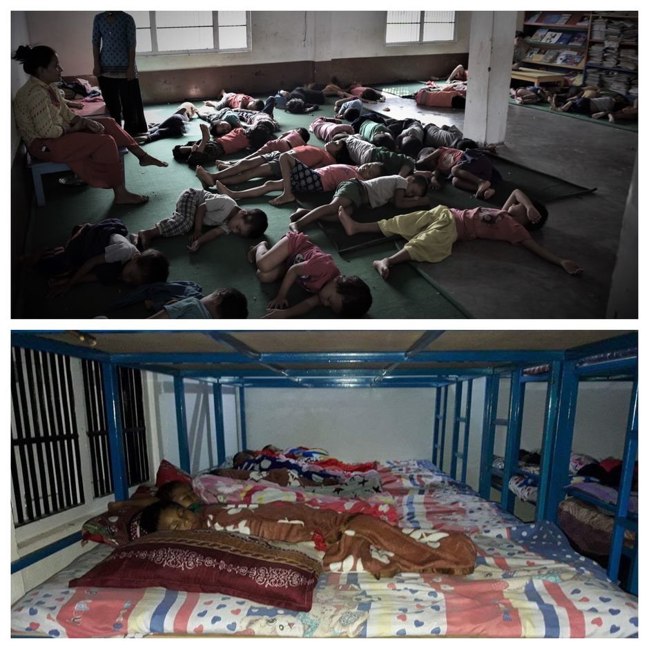 Dormitoire Antyodaya School avant et après financement des lits par MedInCahrge